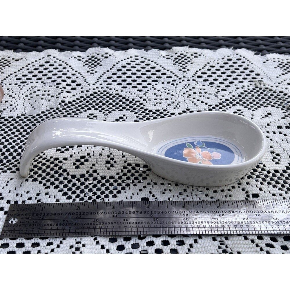 1990s Vintage Floral Ceramic Spoon Rest GHC Mexico Country Kitchen Decor